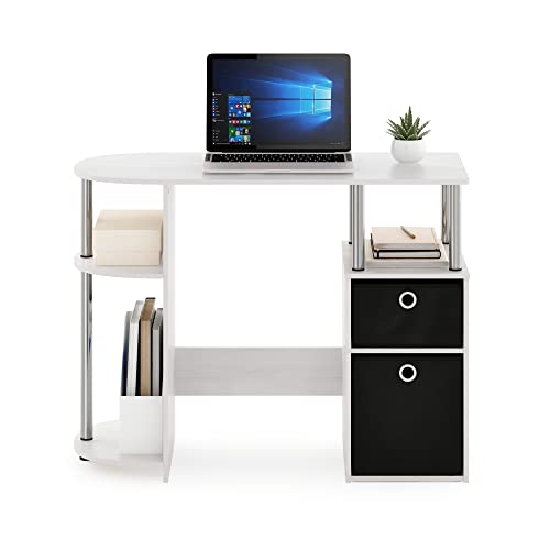 Furinno Jaya Simplistic Computer Study Desk, White Oak/Chrome/Black - color: White Oak/Stainless Steel/Black