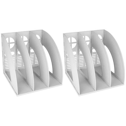 SAYEEC 2Pcs Magazine Holder Plastic File Sorter Binder Holder for Desk Folder Organizer Stand Book Shelf Dividers Vertical Filling Storage Rack Desktop Bookshelf Display Box for Office School (Grey) - color: 2 Pcs Grey-3 Sections