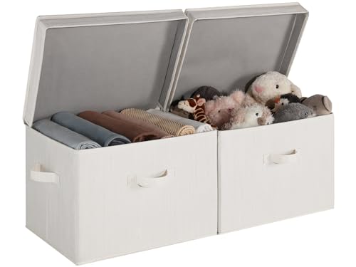 StorageWorks Closet Storage Bin with Lids, Decorative Storage Boxes with Handles, Fabric Storage Bins for Clothes, Jumbo, Mixing of Beige, White & Ivory, 2-Pack - color: Beige, White & Ivory, size: Jumbo