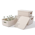 Yishyfier Plastic Storage Baskets With Lid Organizing Container Lidded Knit Storage Organizer Bins for Shelves Drawers Desktop Closet Playroom Classroom Office (M+2S, Light grey) - size: M+2S