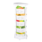 5 Tier Round Rotating Multi-Layer Kitchen Storage Shelf, Fruit Vegetable Storage Basket with Lockable Casters for Living Room Kitchen Home (White)
