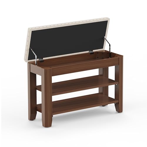 Shoe Bench for Entryway, Solid Rubberwood Shoe Bench with Hidden Storage, Adjustable 2-Tier Shelves & Soft PU Leather Seat, Shoe Rack Durable Easy Assembly for Hallway or Bedroom - Beige, 31.5" - color: Beige, size: 31.52"W x 11.82"D x 20.47"H