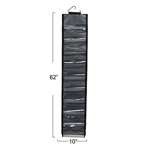 Household Essentials 20-Pocket Closet Shoe File, Durable Polyester Linen Plastic, Holds 10 Pairs of Shoes, Individual Storage, Single Hook System, Black - color: Black