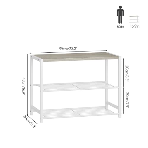 Yusong Shoe Rack Organizer, 3 Tier Industrial Shoe Storage Shelf for Closet Entryway, Narrow Sturdy Metal Shoe Shelves, White - color: White, size: 3 Tier