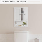 MCS 23x18 White Medicine Cabinet Organizer, Wall Mounted 2-Door Bathroom Cabinet for Over-The-Toilet Storage, Bathroom Furniture & Restroom Organizer - size: 23x18 2-Door
