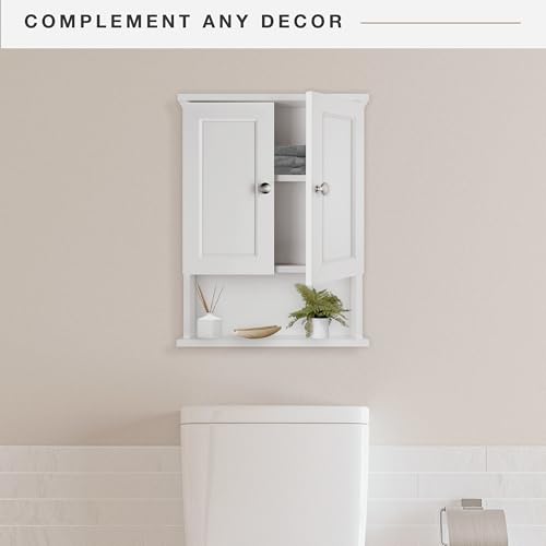 MCS 23x18 White Medicine Cabinet Organizer, Wall Mounted 2-Door Bathroom Cabinet for Over-The-Toilet Storage, Bathroom Furniture & Restroom Organizer - size: 23x18 2-Door
