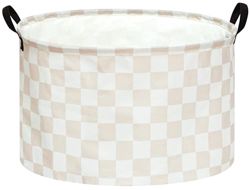 MAIZMZ Checkered Storage Basket Extra Large 80L Kids Hamper Baby Laundry Basket Waterproof Toys Car Organizer Collapsible Canvas for Home/Dorm/Pet/Office/Closet/Shelf/Gift Baskets - color: Cream