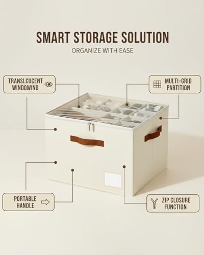 Shoe Organizer for Closet with Clear Cover, Fits up to 16 Pairs Foldable Shoe Storage Organizer Box Bin with Adjustable Dividers