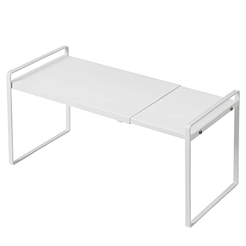 Nxconsu Expandable Cabinet Shelf Organizer Riser for Kitchen Pantry Cupboard Under Sink Countertop Home Storage Organization Rack Space Saver Freestanding Heavy Duty Nonslip Stackable White - color: White, size: 8.6’’D * 13.4-24.5’’W * 9.5’’H