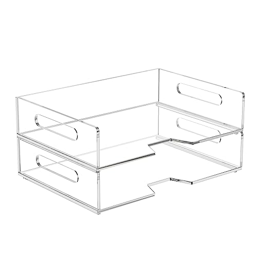 HIIMIEI Acrylic Paper Tray 2 Pack Clear Letter Tray Desk Stackable Organizer for School, Home, Office - Horizontal - style: Horizontal