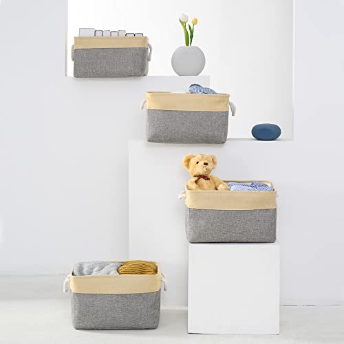 TheWarmHome Storage Basket for Organizing - 3 Pack 14x10x7 inch Large Collapsible Storage Bin for Shelves, Fabric Storage Cubes for Organizer ClosetCloth Gift Toy (Grey & Gold) - color: Gold&Grey, size: 2PCS/Large - 15.7Lx11.8Wx8.3H