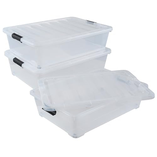 50 Quart Wheeled Latching Storage Box, Stackable Bin with Latch Lid, Plastic Container to Organize Shoes Underbed (3 Pack) - size: 50 Quart