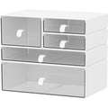 Desk Organizer Set, White & Clear Stackable Dustproof Storage Boxes for Desktop, Office, Bathroom, DIY Craft & Vertical Space Saving, Perfect for Makeup, Stationery Organization (5 Drawer) - size: 5 drawer