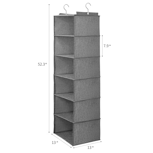 Large Hanging Sweater Organizer for Closet,Collapsible 6-Shelf Hanging Closet Shelves with Drawers, Washable (Grey-6 Shelf-2 d) - color: Dark Gray, size: 6 Shelf with 2 drawers