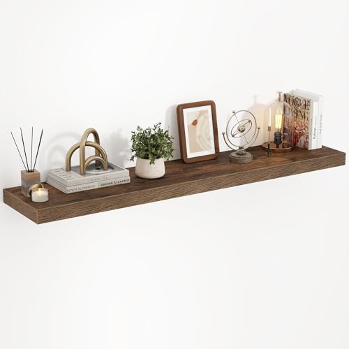Acovy 40 Inch Floating Shelves, 3D Textured Wood Grain, 40"x9.25"x1.5" Inch Deep Floating Shelves for Wall, Wooden Shelves for Bathroom, Bedroom, Living Room, Brown, 1 Piece - color: Brown, size: 40"x9.25"-1pc