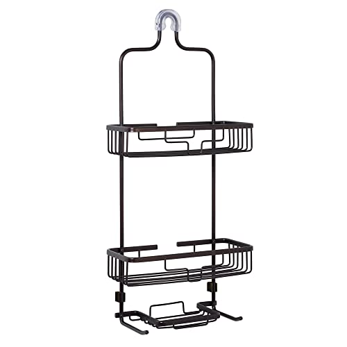 Zenna Home Rustproof Hanging Shower Caddy, Over the Shower Head Caddy with 2 Shelves and Built In Hooks, Aluminum Bathroom Hanging Organizer, Bronze - color: Bronze
