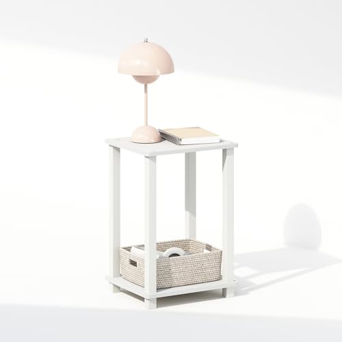 Furinno Simplistic Night Stand, 2-Tier Small Nightstand with Open Shelf, Toolless Assembly Bedside Table, End Table, Side Table, for Bedroom, Closet, Dorm, White - color: White/White, size: 2-Tier, Square Tubes, style: 1-Pack