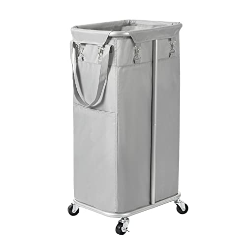 WOWLIVE 100L Rolling Laundry Hamper with Wheels Large Laundry Basket Organizer Laundry Cart with Steel Frame and Removable Bag Foldable Tall Dirty Clothes Hamper Dorm Room Storage for Bedroom (Grey) - color: Grey, size: 100L (17.0×13.0×30.8in)