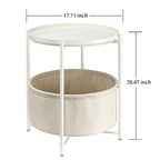 danpinera Round Side Table with Fabric Storage Basket, Metal Side Table Small Bedside Nightstand with Removable Tray Top for Living Room, Bedroom, Nursery, Laundry, White - color: White
