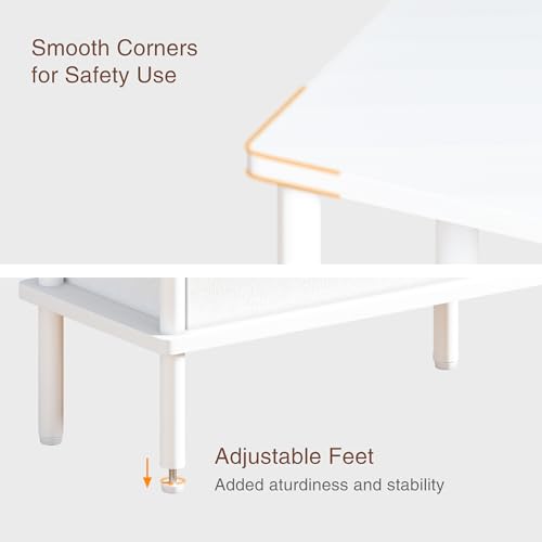 Narrow Side Table with Fabric Basket, End Table for Small Spaces, Slim Nightstand with 3-Tier Storage Shelf, Sofa Beside Table, for Living Room, Bed Room, Natrual White - color: Natrual White