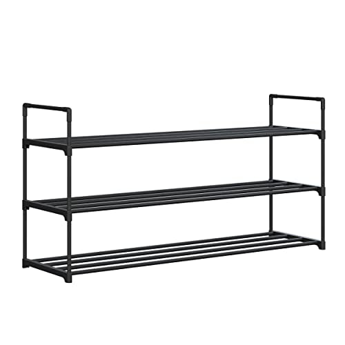 Home-Complete Shoe Rack - 3-Tier Shoe Organizer for Closet, Bathroom, Entryway - Shelf Holds 15 Pairs Sneakers, Heels, Boots (Black) - color: Black, size: 3-Tier