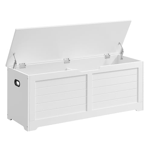 VASAGLE Storage Chest, Storage Bench with 2 Safety Hinges, Farmhouse Style, 15.7 x 47.2 x 18.1 Inches, for Entryway, Bedroom, Living Room, Cloud White ULSB065W01 - color: Cloud White, size: 47.2"W