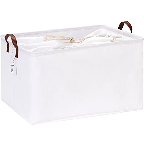 Hinwo 70L Extra Large Storage Bins, Closet Organizers and Storage, Foldable Clothes Storage Baskets with Handles, Containers for Clothing, Blanket, Comforters, Toys, Bedding (White) - color: White, size: 22" / 70L / 1-Pack