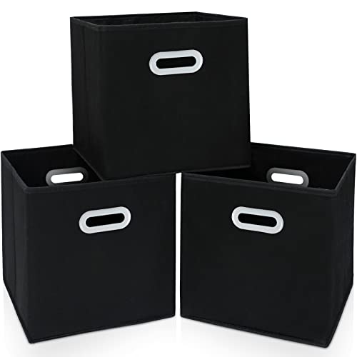 Fabric Cloth Storage Bins,Cube Organizer with Dual Handles Foldable Baskets for Home Bedroom,Set of 3, Black - color: Black, size: 3 Pack