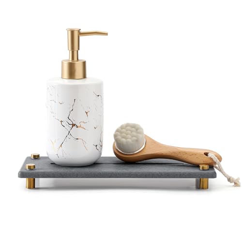 Kitchen Sink Caddy Water Absorbing Stone Drying Tray, Diatomite Bathroom Sink Organizer, Faucet Counter Mat Coaster, Soap Dish Rack Riser Dispenser Sponge Holder, Dark Gray Gold 10" x 4" - color: Dark Gray - Gold, size: 10" x 4" x 1"