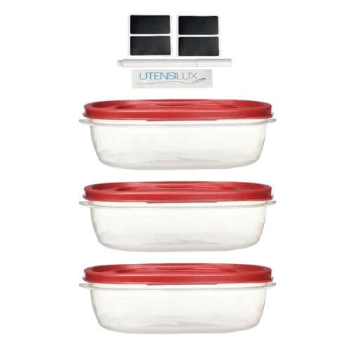 Rubber maid Food Storage Containers Nine Cup Food Storage Containers 7 Peice Set, Easy Find Lids, 3 Containers, 3 Lids Chalk Pen And Chalk Labels - color: Red, size: 9 Cup Pack of 3