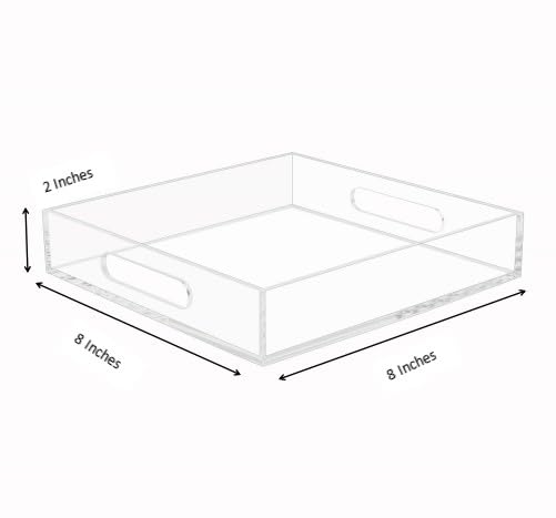 KEVLANG Clear Sturdy Acrylic Tray with Handles-8"x8"x2"H-Countertop Organizer Tray for Kitchen,Bathroom,Office- Storage Box for Cosmetics, Jewelry,Toiletries,Toy,Gadgets - color: Clear, size: 8" x 8" x 2"