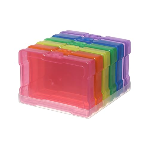 novelinks 6 Pack 4”x6” Photo Storage Boxes – Multi-Colored Plastic Organizer Cases with Lids – Picture Storage Containers for Photos, Crafts, Cards & Scrapbooking (Color 1Pack) - color: Multi-colored