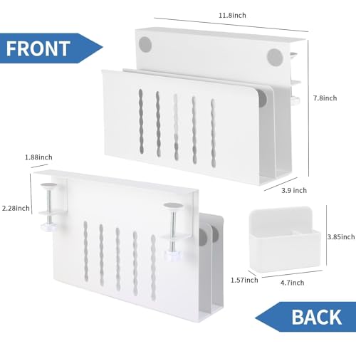 2 Tier Desk Side Storage, Under Desk Laptop Holder with Magnetic Pen Holder, Clamp on Table Organizer, No Drill Hanging Table Organizer for Office and Home Fits Flat Edge 0.3" to 2.3" - color: White 2 Tier