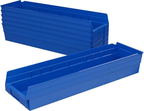 Akro-Mils 30164 Plastic Shelf Bins, Heavy Duty Storage Bins for Garage, Closet, and Drawer Organization, 24-Inch x 6-1/2-Inch x 4-Inch, Blue, 6-Pack - color: Blue