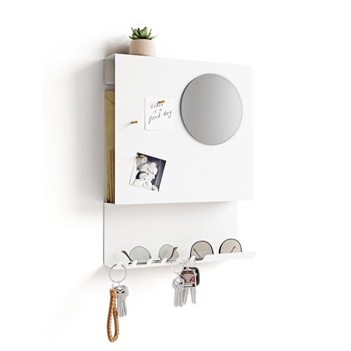 Key Holder Wall Mount and Mail Organizer - Hide Your Mail with a Modern and Minimal Look (White) - color: White