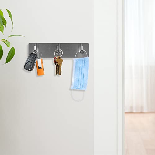 Picowe Key Holder for Wall Decorative, Adhesive Stainless Steel Key Hooks, Key Hanger Key Organizer for Wall, Towel Hook Coat Hanger for Entryway Hallway Kitchen(Three Rows,Sliver 1PCS) - color: Sliver