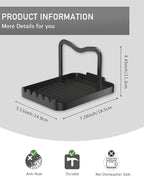Anti-Rust Metal Spoon Rest with Lid Holder, Heat-Resistant Pot Lid Rest, Multifunctional Spatula Holder While Cooking for Stovetop and Kitchen Counter – Black - color: Black