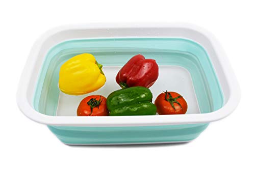 SAMMART 9.2L (2.37Gallon) Collapsible Tub - Portable Outdoor Picnic Basket/Crater - Foldable Shopping Bag - Space Saving Storage Container (M, White/Lake Green) - color: White/Lake Green
