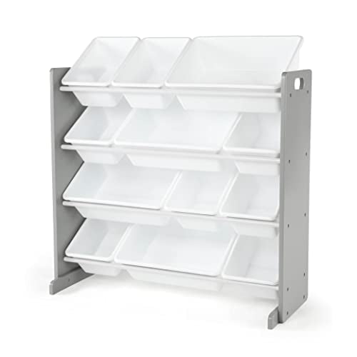Humble Crew Toy Storage Organizer with 12 Removable Storage Bins for Kids Playroom, 4-Tier Toddler Toy Organization, Grey/White - color: Grey/White