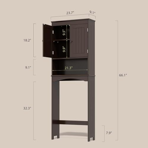 Gizoon Over the Toilet Storage Cabinet with Adjustable Shelf and Double Doors, Bathroom Space Saver Organizer Above Toilet with Open Shelf, Taller Wooden Free Standing Toilet Rack -Espresso - color: Espresso