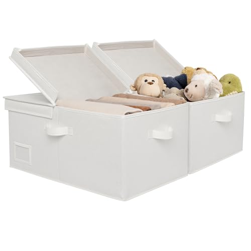 GRANNY SAYS Fabric Storage Bins with Lids, Decorative Storage Boxes, Closet Basket for Shelves, Extra Large Storage Bins for Clothes, Toy Storage Chest, Ivory, 2-Pack - color: Ivory, size: Extra Large - 2 Pack