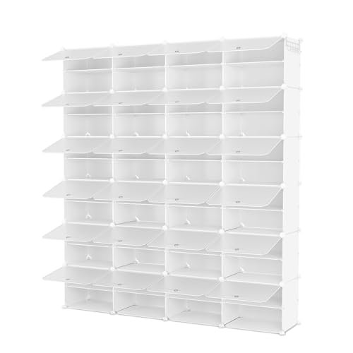 Shoe Rack Organizer 12 Tier Shoe Storage Cabinet with Door 96 Pair Tall Shoes Rack Expandable Free Standing Sturdy Plastic Easy Assembly Shoes Shelf for Closet Entryway Bedroom Hallway White - size: 48" Wide-96 Pairs
