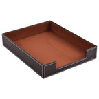 PU Leather 1-Layer Stackable Office File Document Tray Case Rack Paper Letter Tray Desk File Document Organizer Holder (Coffee) - color: Coffee