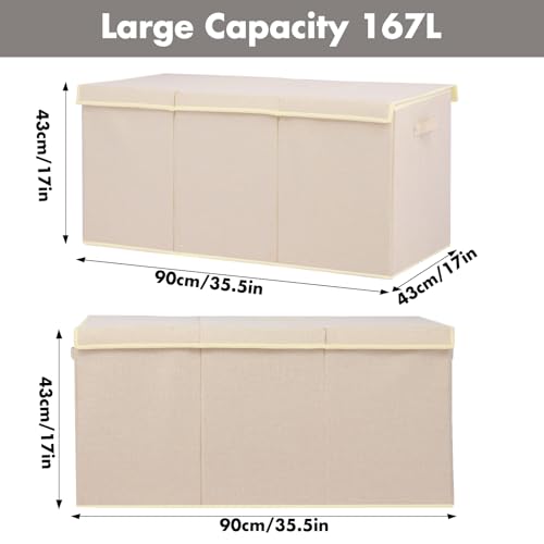 Extra Large Toy Box 167L, Sturdy Toy Storage Chest Organizer Bin Baskets with 2 Removable Divider for Boys, Girls, Kids, Nursery, Bedroom, Playroom, 35.5"x17" x17" (Linen Beige) - color: Extra Extra Large Beige