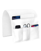 Sofa Armrest Organizer Bedside Caddy, White Non Slip Couch Remote Control Holder for Recliner, Pure White Arm Chair Caddy with Pocket for Magazine, Phone, 13''x35'' - size: 13x35 in