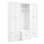 BOWERY HILL 3-Piece Modern Wood Entryway Set, 74 in H x 66 in W x 16.38 in D, MDF and Birch Veneer, White Finish, Includes Hall Tree with Hooks and 2 Pantry Closets, Modular Storage for Home