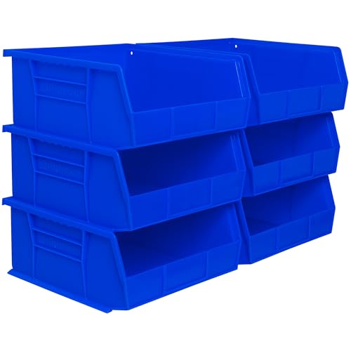 Akro-Mils 30235 AkroBins Plastic Storage Bins, Space-Saving Stackable Bins for Garage, Pantry, Craft Organization, 11" x 11" x 5", Blue, 6-Pack - color: Blue