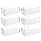 mDesign Long Plastic Drawer Organizer Box, Storage Organizer Bin Container; For Closets, Bedrooms, Use for Leggings, Socks, Ties, Jewelry, Accessories - Lumiere Collection - 6 Pack - Clear - size: 12 x 6 x 4 (Pack of 6)