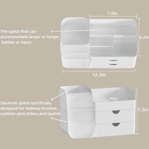 Makeup Organizer with Drawers, Large Capacity Countertop Organizer for Vanity, Bathroom and Bedroom Desk Cosmetics Organizer, Easy To Storage Skincare,Brushes, Eyeshadow,Lipstick (All Cream) - color: All Cream, size: Medium