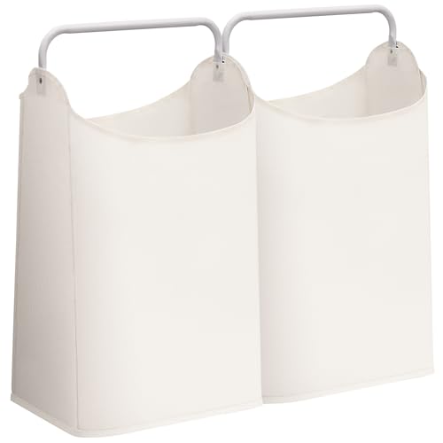 STORAGE MANIAC 2 Pack Large Laundry Hamper with Sturdy Metal Handle, Collapsible Laundry Basket, Freestanding Waterproof Clothes Hamper for Laundry Room, Bedroom, Dorm, Towels, Toys, White - color: White, size: 2 Pack